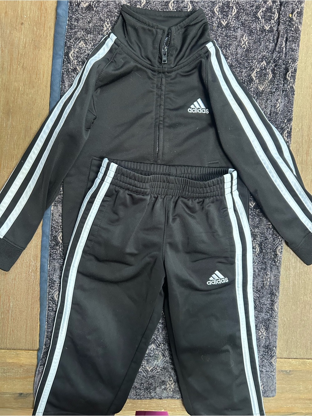 adidas Black Sweatpants & Jacket Set with White Stripes